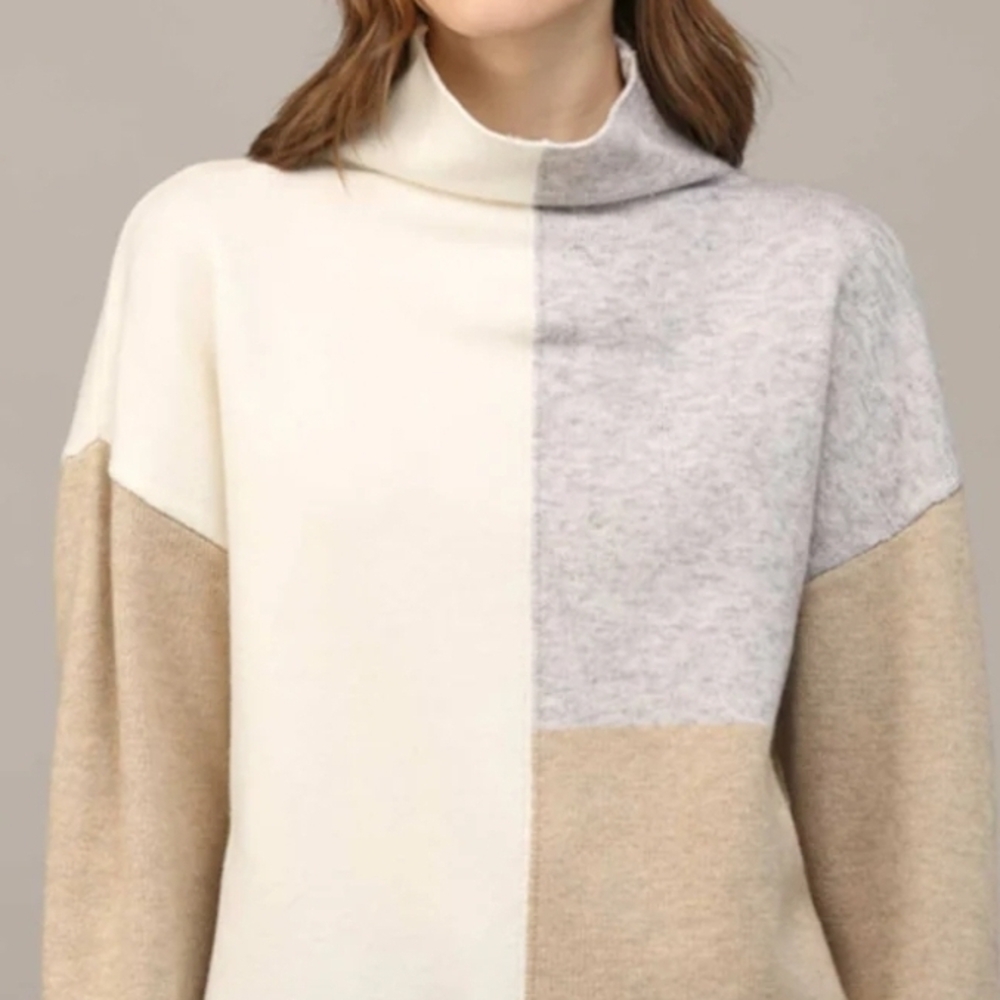 Fate Mock Neck Neutral Color Block  Sweater 1X New - Picture 2 of 5